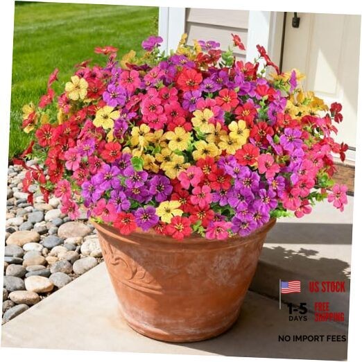 16 Bundles Artificial Flowers for Outdoors, Realistic Fake 16PCS Mix 4 Colors