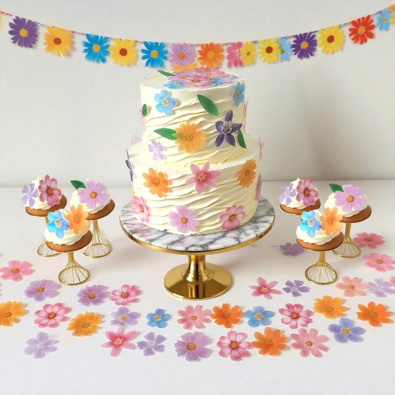 60 Pcs Edible Flowers Cupcake Toppers Cake Decorations Wafer Paper Hawaiian gallery