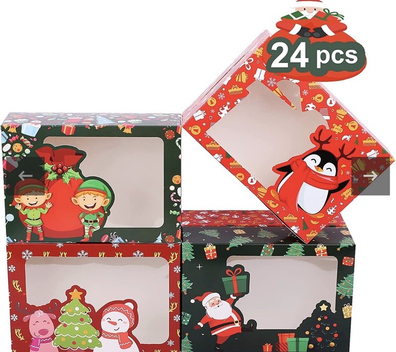 24-Piece Christmas Cookie Boxes with Blotting Paper, 8 in x 6 in x 2.8 in