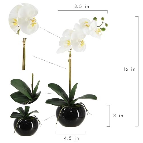 Orchids in Ceramic Pottery,Fake Orchid with Real Touch Stems, Faux 16in White gallery
