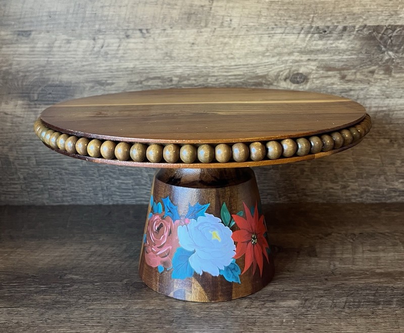 The Pioneer Woman Wishful Winter Beaded Cake Stand Wooden Floral Beauty