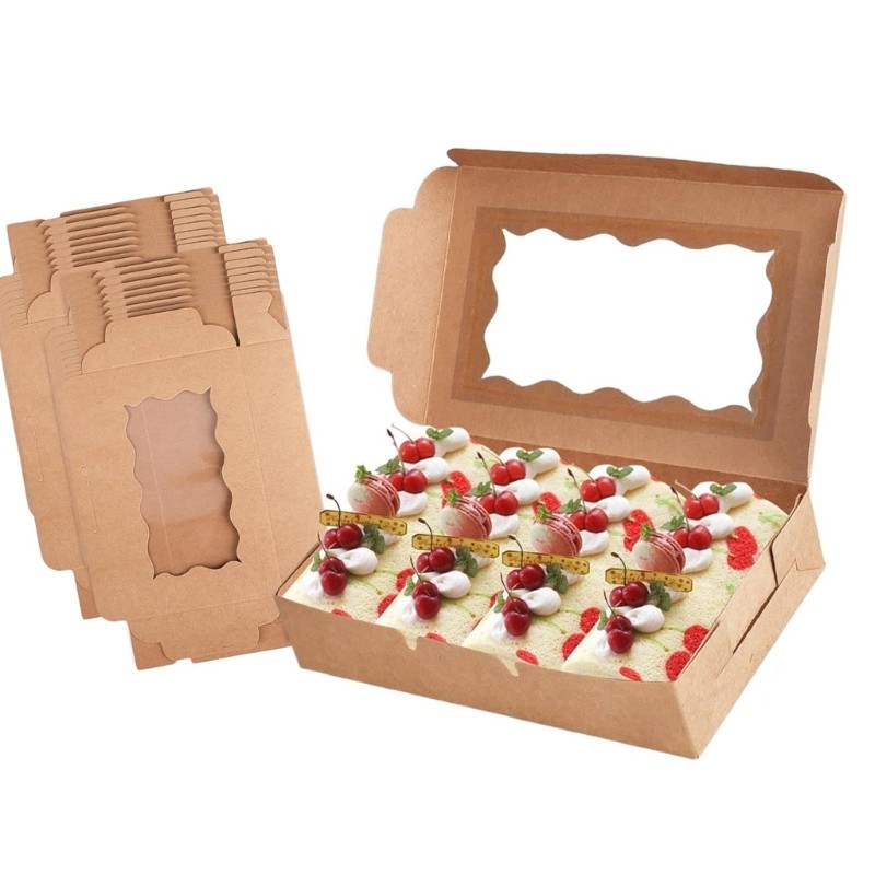 20pcs Elegant Brown Bakery Boxes with Viewing Window for Cakes and Treats gallery