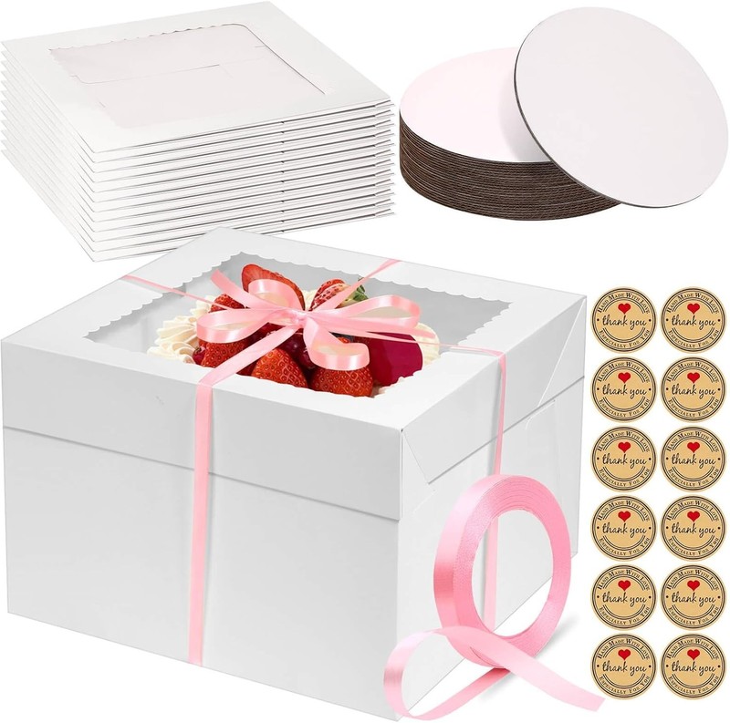 Cake Boxes 12 Inch with Window Large Square Cardboard Box for Multi Layer Cakes