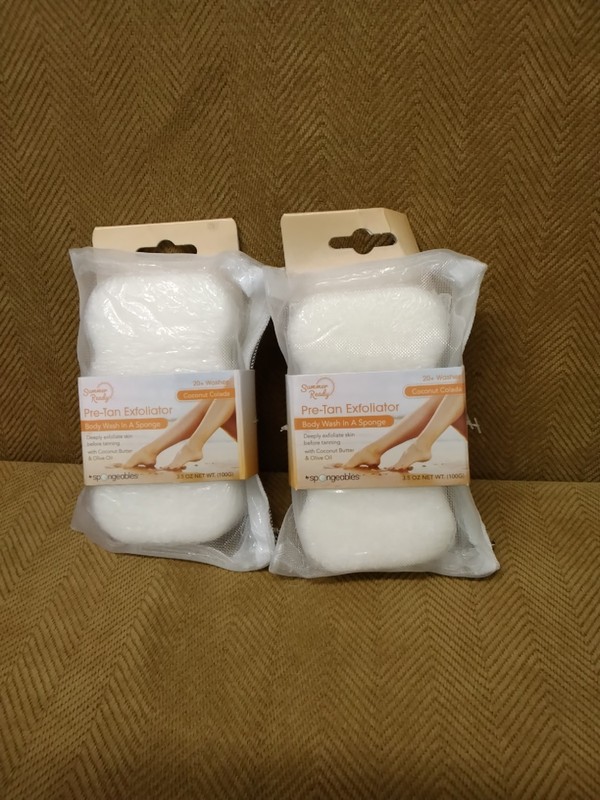 2 Pack Summer Ready Pre-tan Exfoliator 20+ Wash Sponges, Coconut Colada,