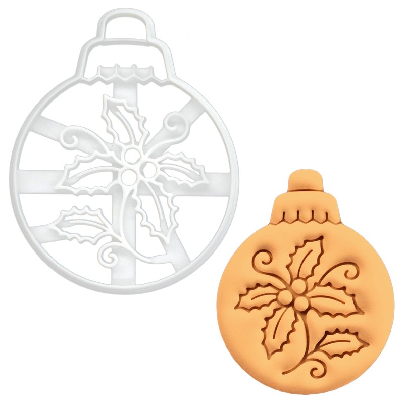 Christmas Holly Bauble Cookie Cutter - Bake Xmas Cookies - Detailed Biscuit C...