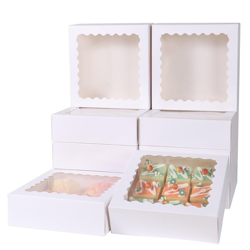 36 Pcs White Cake Box with Window 9x9x2.5 Inches Bakery Pastry Cookie Dessert