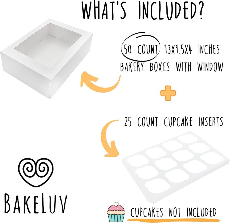 Sturdy 50 Pack White Dessert Boxes 13x9.5x4" - Clear Window Bakery Packaging gallery