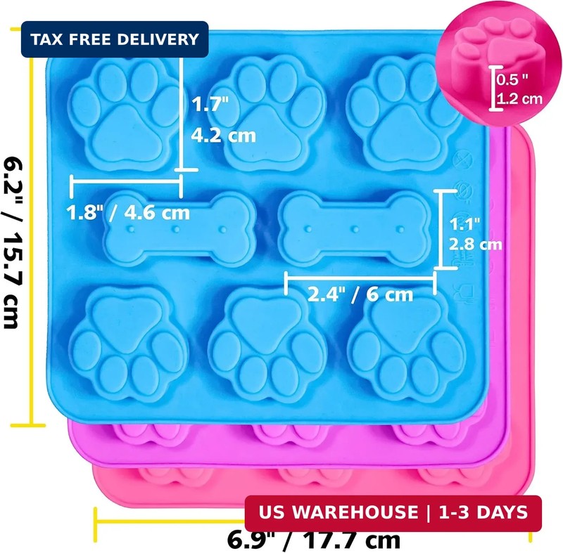 3 Pack Silicone Molds with Puppy Dog Paw and Bone Shaped 2 in 1, Reusable Non-St gallery