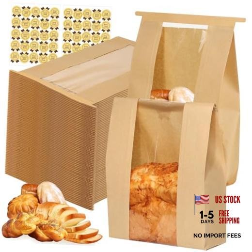 Sublaga Bread Bags with Tin Tie Tab Lock Pack Large Kraft Paper Sour Dough 70