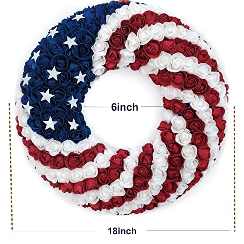 18Inch Patriotic Roses Wreath, 4th of July Summer Soft Touch Foam 18" Round gallery