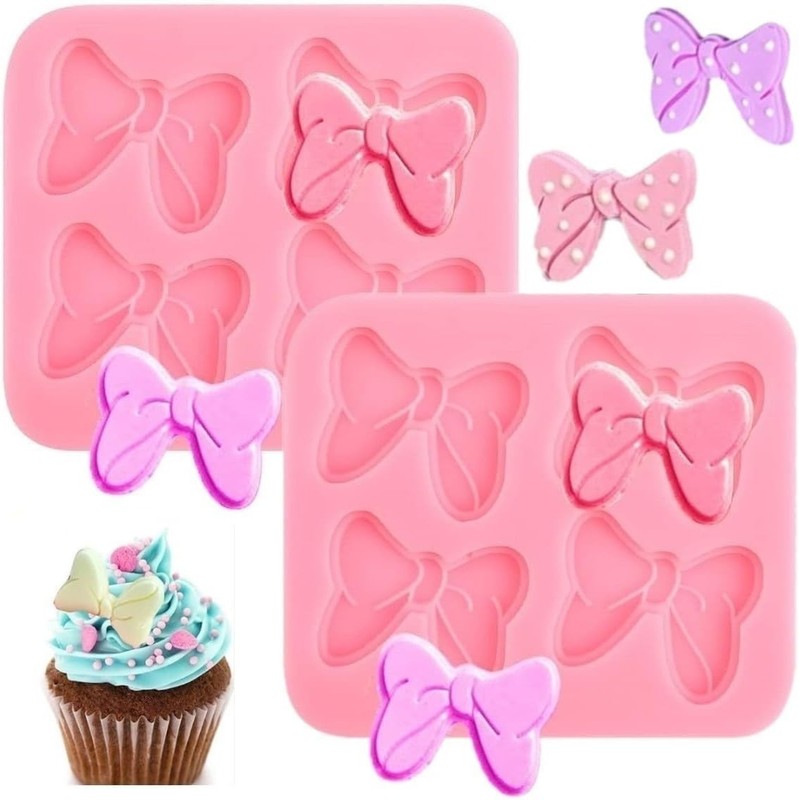 Bow Silicone Mold,2 Pcs 4 Hole Bow Chocolate Mold,Bows Fondant Molds Sugar Ca... gallery