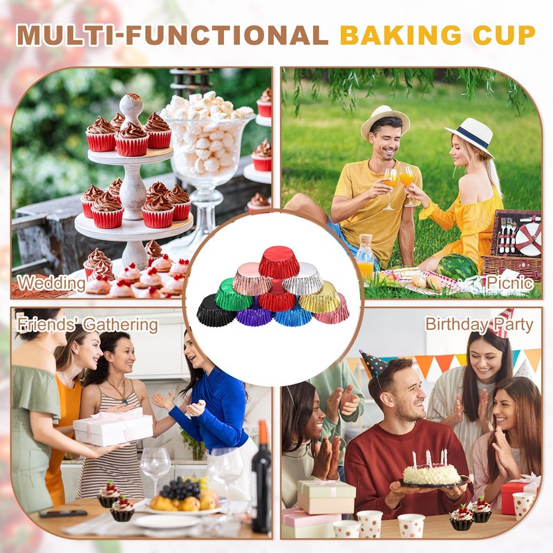 Foil Cupcake Liners 100Pcs with 5Pcs Cake Toppers for Baking, Silver gallery