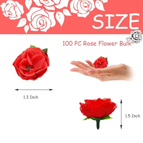 100pcs Mini Red Roses Artificial Flowers 1.3inch Small Red Rose Head A# Red gallery