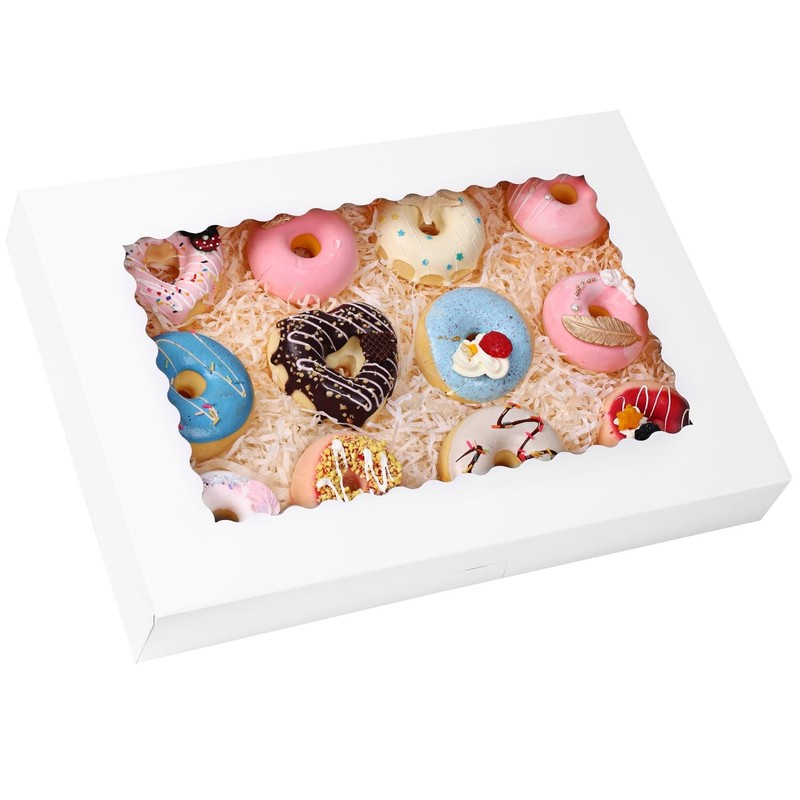 60pcs 16x11x2.5 Inch Cookie Boxes (Not Popup), Bakery Boxes with 3 Style Window