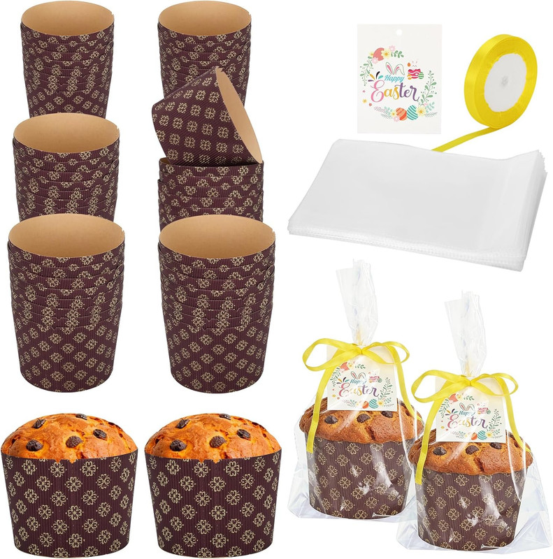 48 Set 15Oz Panettone Paper Molds – Disposable Non-Stick Baking Cups for Easter,