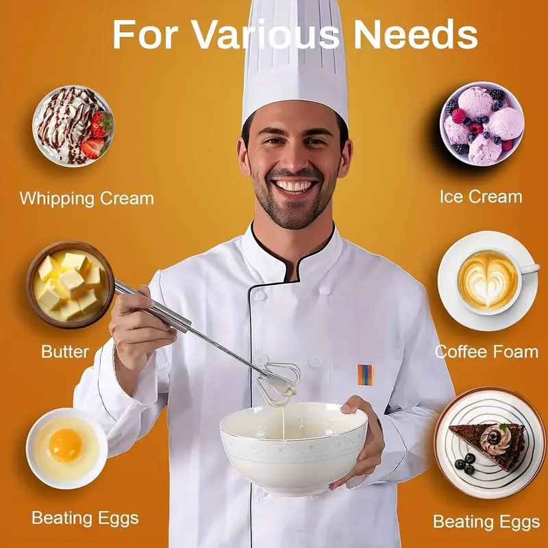 Semi - Automatic Egg Beater Stainless Steel Press Rotate for Cream Mixing Baking gallery