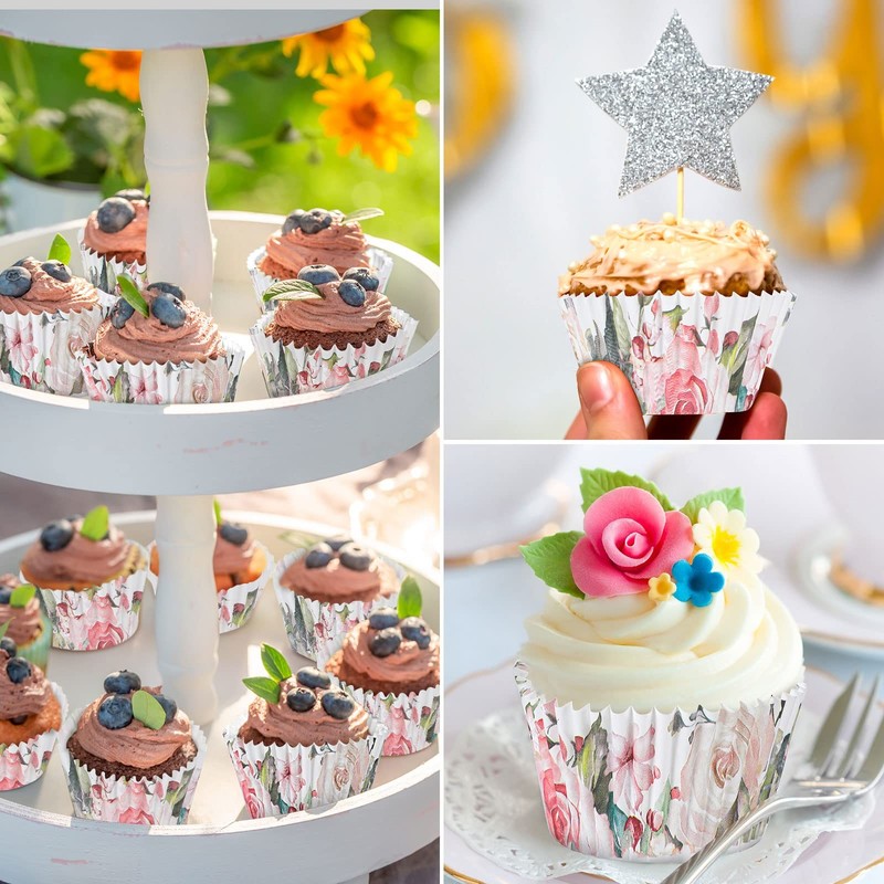 300 Counts Floral Cupcake Liners Floral Cupcake Wrappers Baking Cups Baking L... gallery