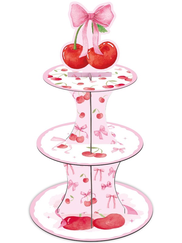 Cherry Bow Birthday Party Decorations – 3 Tier Pink Bow Cupcake Stand She’s T…