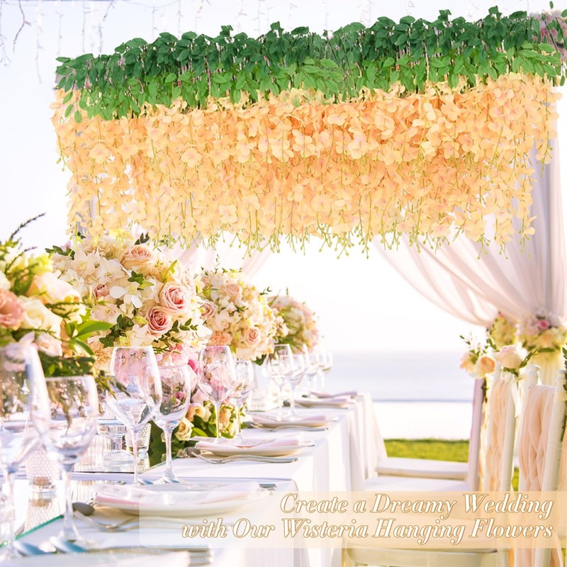 Waipfaru 24 Pack Wisteria Hanging Flowers 3.6 Feet Champagne Wisteria gallery