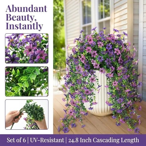 Artificial Fake Hanging Flowers Plants for Outdoor Spring Purple + Light Purple gallery