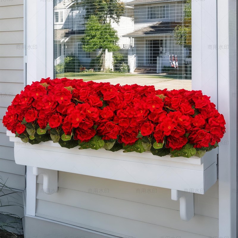 FULLMUSIC Artificial Flowers for Outdoor, UV Resistant Realistic Geranium Red gallery