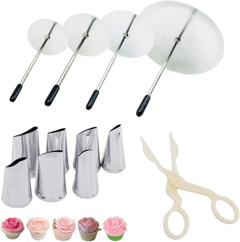 Cake Decorating Tool Kit, 7Pcs Stainless Steel Icing Piping Nozzle Tips, 4Pcs Ca