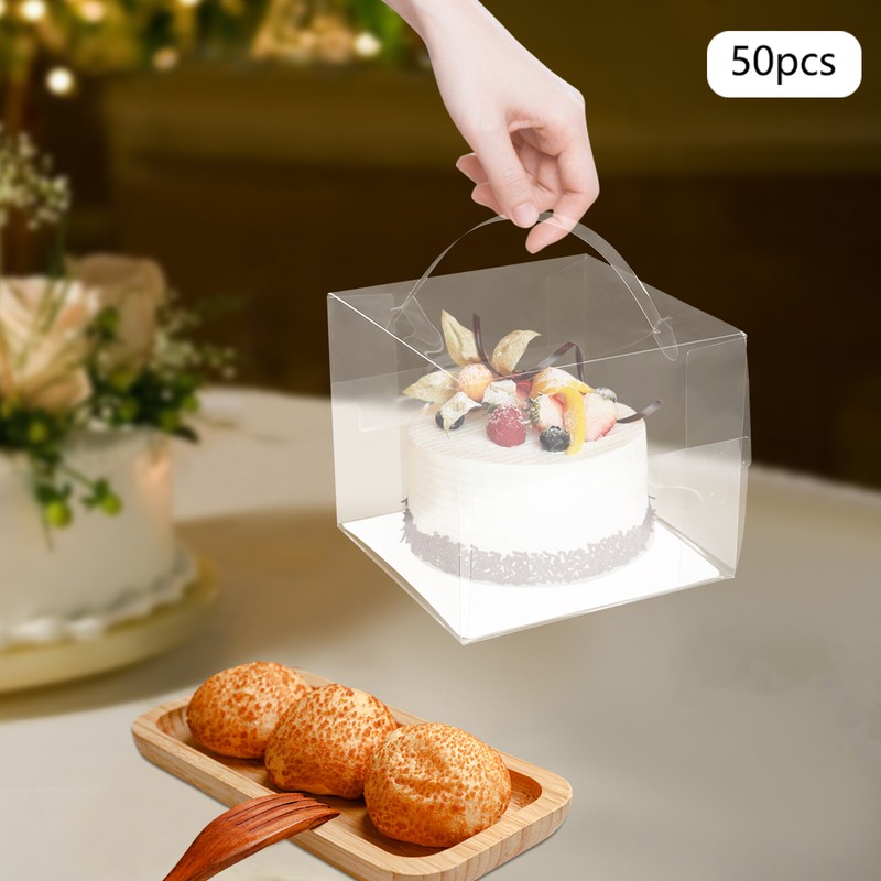 50 PCS Clear Cake Box Plastic Cake Carrier Rectangle Cake Carrier Box 15*15*13cm