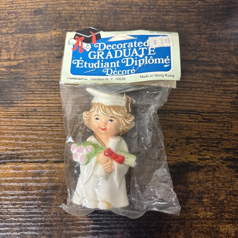 Girl Female Graduate Cake Decoration Figurine Diploma Flowers Blonde NOS