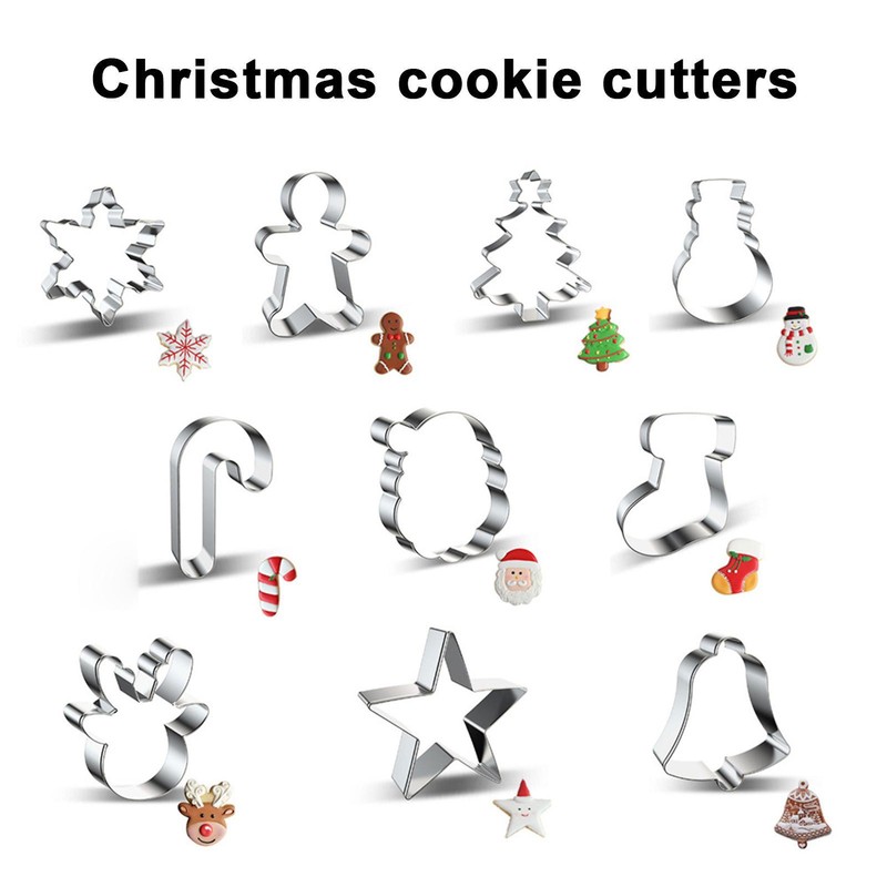 10 x Christmas Cookie Metal Biscuit Cutters Santa Snowflake Present Gingerbread gallery