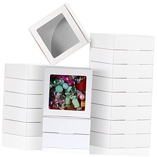 30 Kraft Paper Boxes with Window 4.13 x 4.13 x 1.18 Inch Candy White