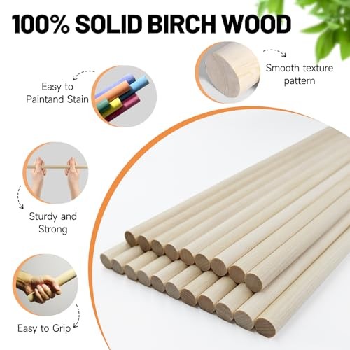 Santoy 20 PCS Wooden Dowel Rods – 3/8 x 15 Inch Round Unfinished Hardwood gallery