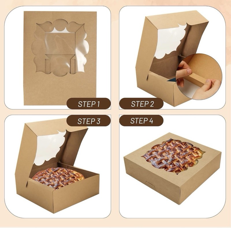 Brand new sealed pack of kraft bakery/gift boxes with clear display windows. gallery