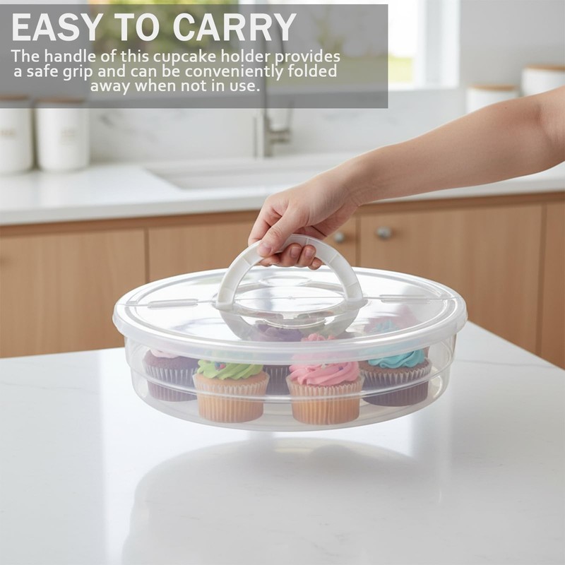 2 Pack 11.8" Cupcake Containers, Cupcake Carrier with Foldable Lid and Handle... gallery