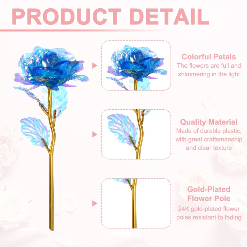 6Pcs 24K Colorful Gold Rose Artificial Roses Flowers Blue, gallery