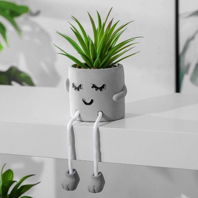 Zerzsy 3 Artificial Succulents w/ Gray Pots, Mini Potted Plants Home Decor gallery