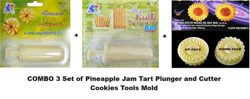 COMBO 3 Set of Pineapple Jam Tart Plunger and Cutter Cookies Tools Mold