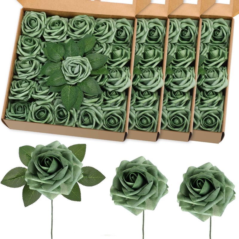 Luinabio 100 Pcs Artificial Foam Rose Flower Faux Bouquet Wedding Fake Rose Gift