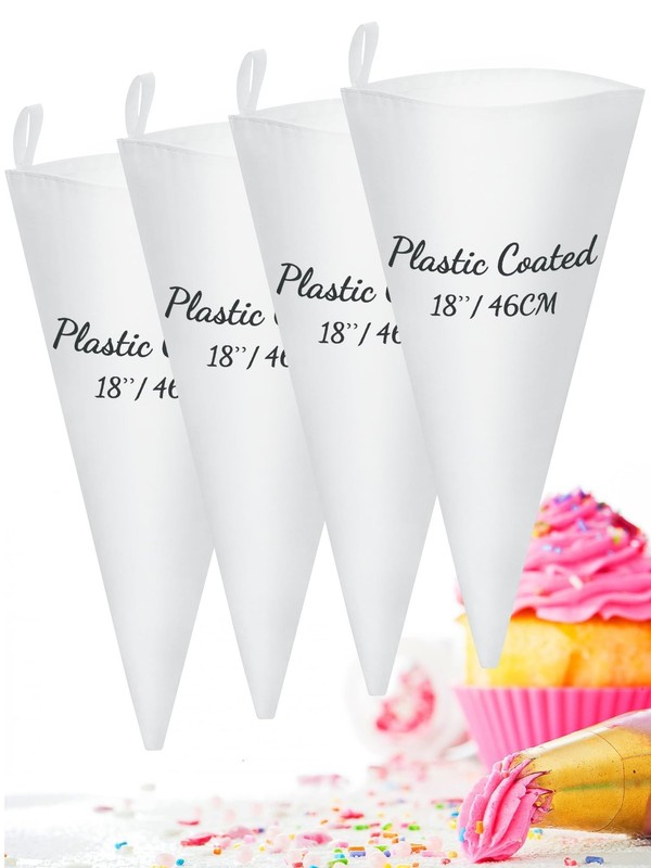 4 Pcs 18 Inch Pastry Bag Cotton with Plastic Coating, Reusable Piping Bags Ca...