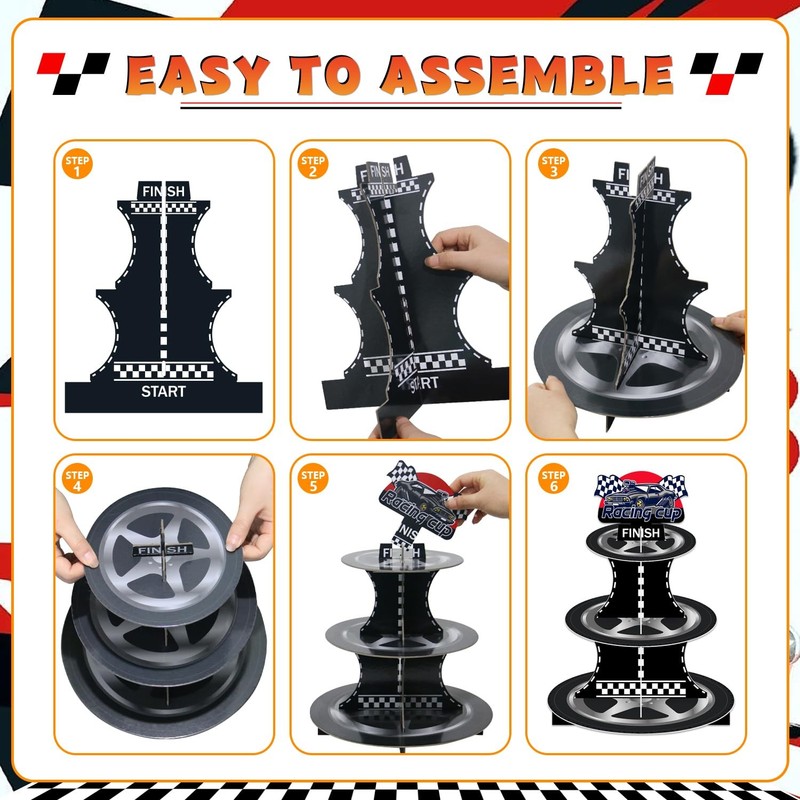 3 Tier Race Car Cupcake Stand, Racing Birthday Party Decoration, Hot Car Them... gallery