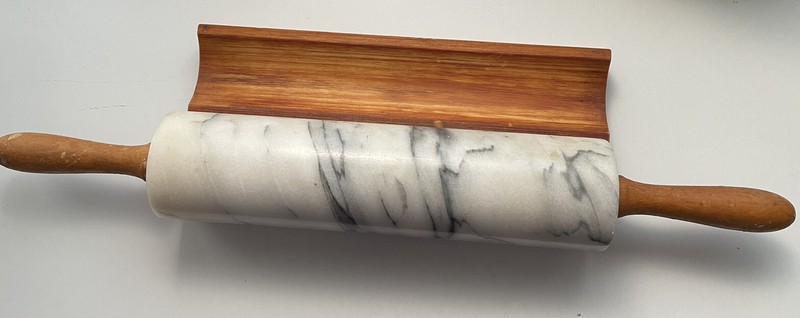 Granite Marble Stone Rolling Pin Easy Grip Wood Handles - Great Condition ! gallery