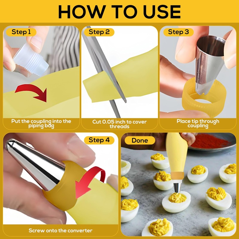 Deviled Egg Piping Tool – Reusable Piping Bag and Tips Set, 9 Piece Silicone ... gallery