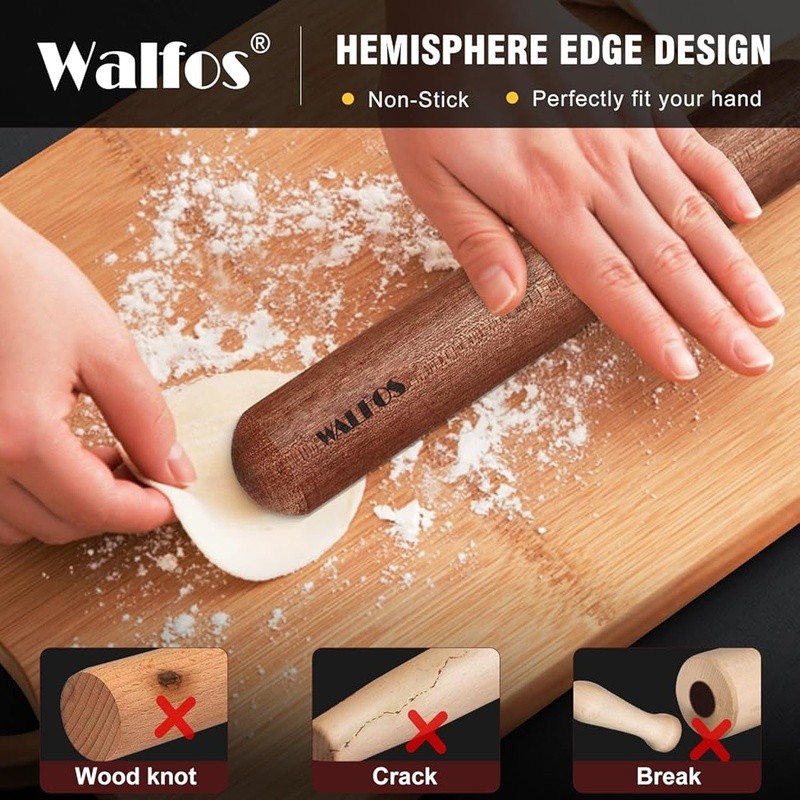 Natural Wood Rolling Pin Set Non-Stick Kitchen Baking Tools Dough Roller New gallery