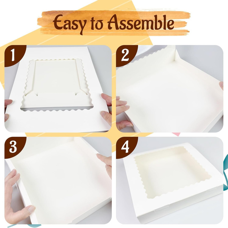 15 Pack 10x10x2.5 Inch Bakery Boxes with Window, Auto-Popup White Pastry Boxes f gallery