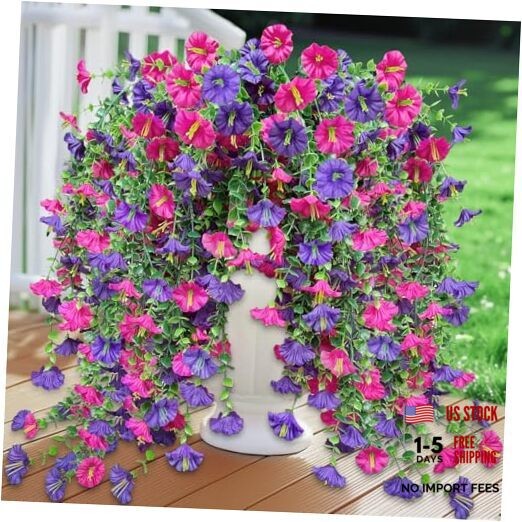 4PCS Artificial Fake Hanging Flowers Plants for Outdoor, Spring Purple Mix