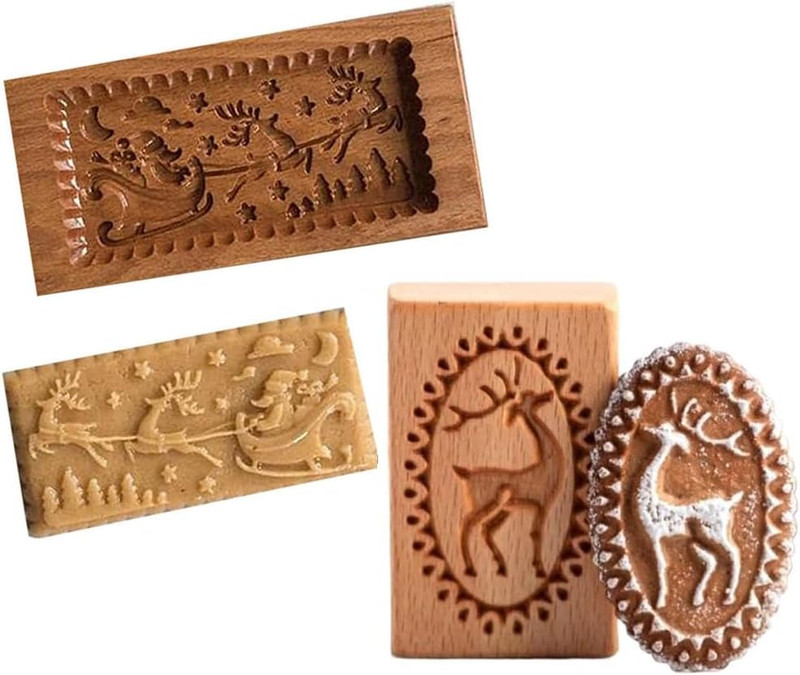 Wooden Cookie Mold Christmas Wooden Baking Mold- Santa Claus Deer Sled Shape Cak gallery