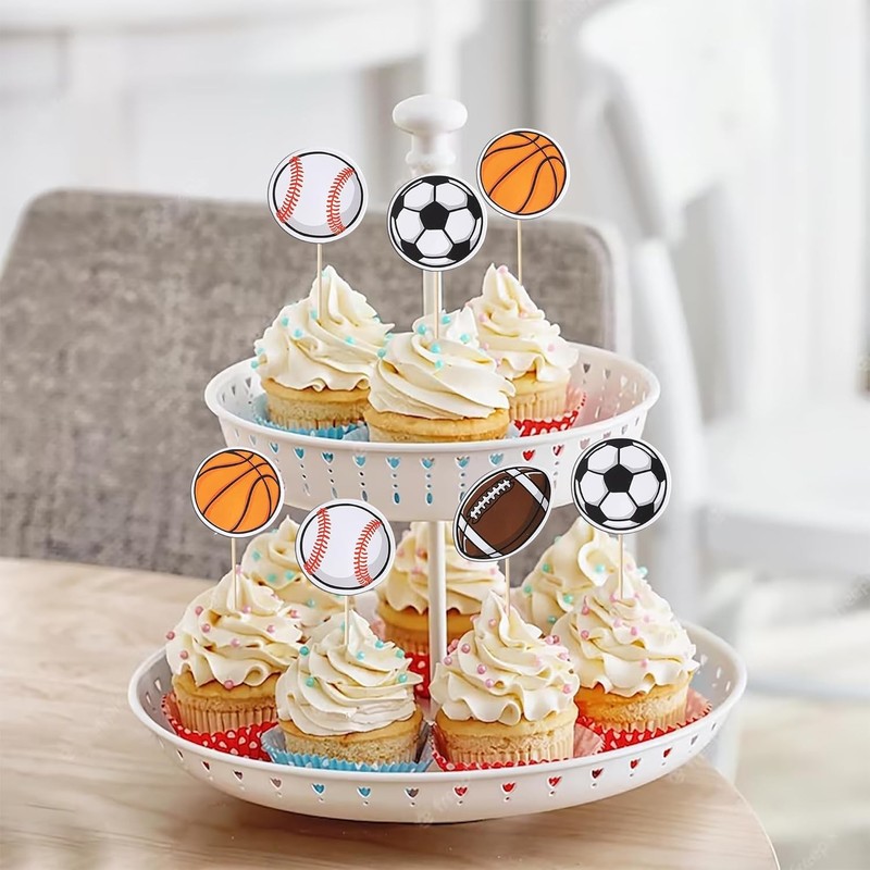 40 Pack Sports Cupcake Toppers Basketball Cupcake Toothpicks Soccer Ball gallery