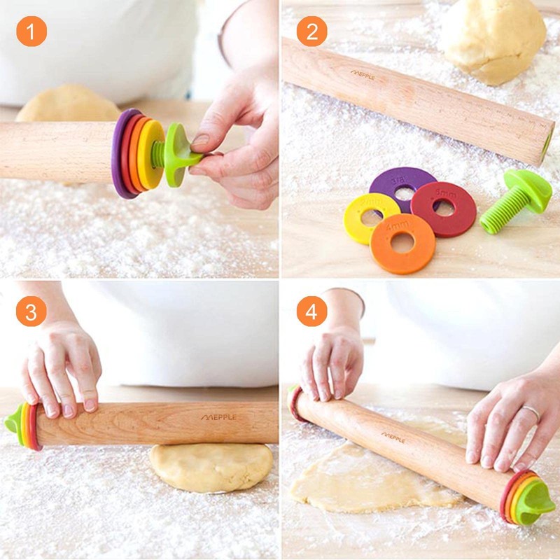 Rolling Pin with Thickness Rings for Fondant, Pizza, Pie Crust, Cookie, Pastr... gallery