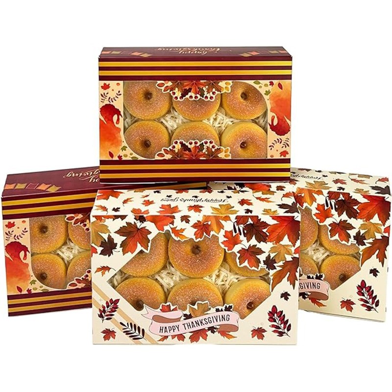 50 PCS Thanksgiving Cookie Box with Window 9x6x2.5 Inch Pastry Macaron