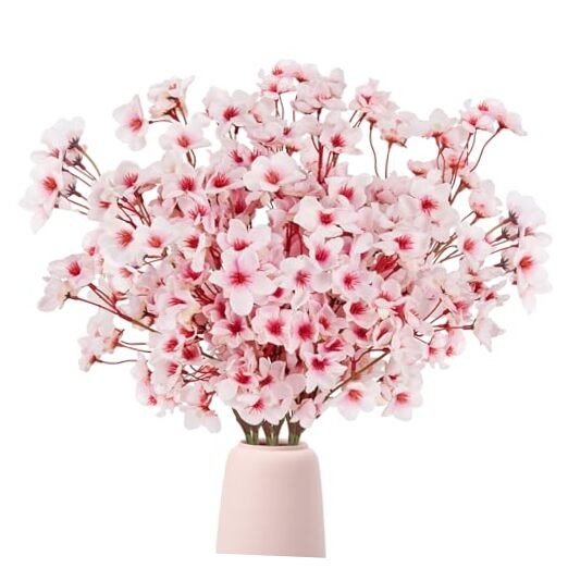 Artificial Cherry Blossom Branches, 6 Pcs Faux Silk Cherry Blossom 6 PCS