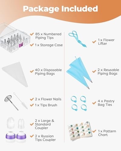 140Pcs Icing Piping Bags & Tips Set - 78 Numbered Tips, 7 Russian Tips, 42 Bags, gallery
